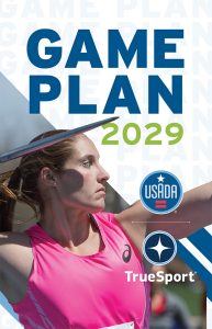 USADA Game Plan 2029 cover image of Kara Winger with Javelin.