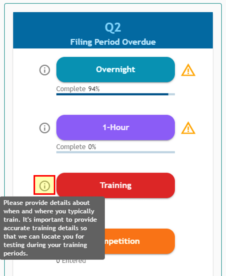 Athlete Connect "i" modal training highlight screenshot.