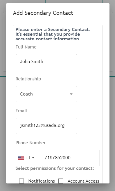 Athlete Connect new secondary contact fields.