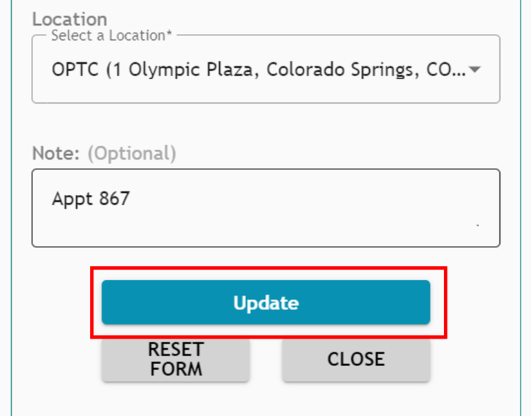 Athlete Connect update location screenshot.
