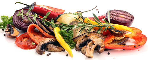 grilled vegetables on white background