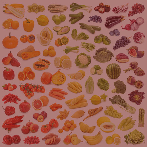 multiple fruits and vegetables with pink overlay